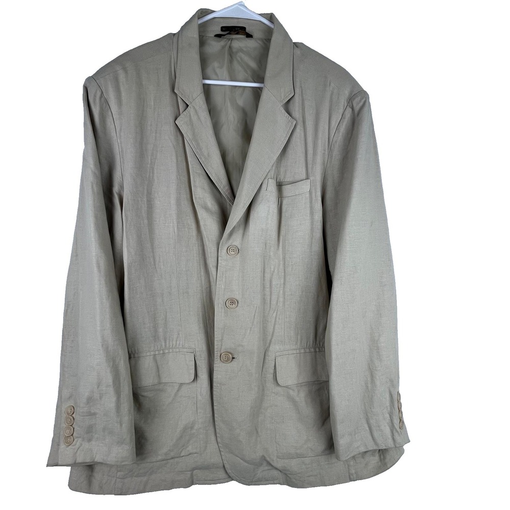 Andrew Fezza‎ Linen Blend Blazer L Tan Beige Lightweight Summer Jacket